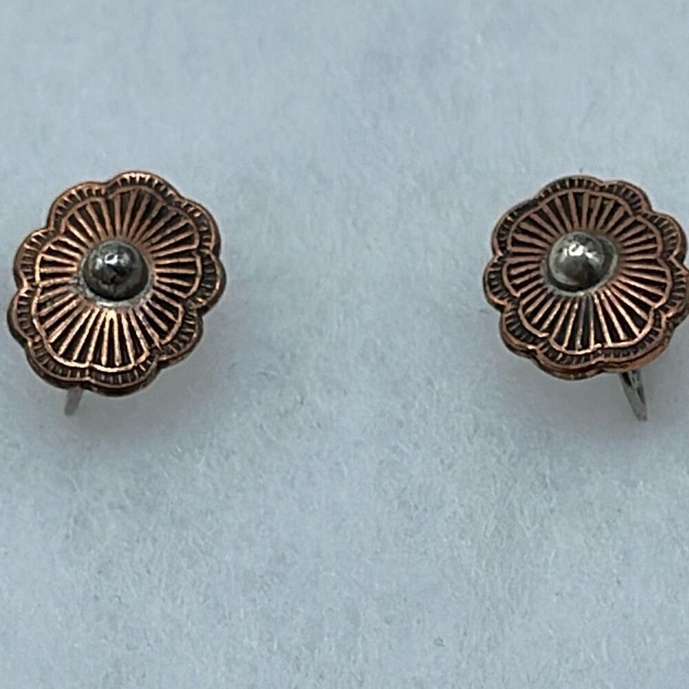 Vintage antique copperโetched screw-back style earrings